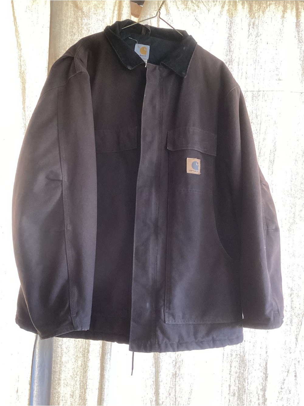 Carhartt Dark Brown Duck Canvas Work Jacket with Corduroy Collar
